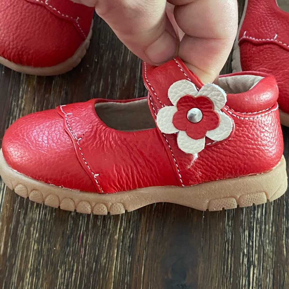Red leather Mary Jane with Flower